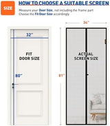 MAGZO Magnetic Screen Door Fit Door Size 32 x 80 Inch, Screen Size 34" x 81" Strong Magnets Door Mesh, Reinforced Fiberglass Door Net for Front, Gray