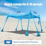 Beach Tent Sun Shelter, Beach Shade Canopy UPF50+, 10x10ft Canopy Tent with 8 Sandbags, Sand Shovels, Ground Pegs & Stability Poles, Pop Up Shade Tent for Beach, Camping, Fishing