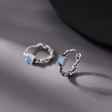 SLUYNZ 925 Sterling Silver Blue CZ Hoop Earrings for Women Teen Girls Retro Huggie Hoop Earrings
