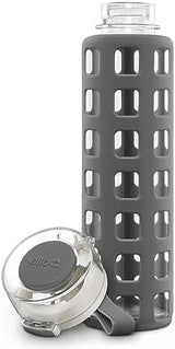 Ello Syndicate 20oz Reusable Glass Water Bottle with One-Touch Leak Proof Flip Lid and Protective Non-Slip Silicone Sleeve and Carry Loop for Coffee, Tea and Water, BPA-free Dishwasher Safe