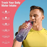 Sahara Sailor Water Bottle 32oz, Durable and Leakproof Water Bottles Motivational with Time Marker, Tritan, BPA Free, Wide Mouth with Easy Clean Brush for Gym, Travel, Home, School, Office (1 Bottle)