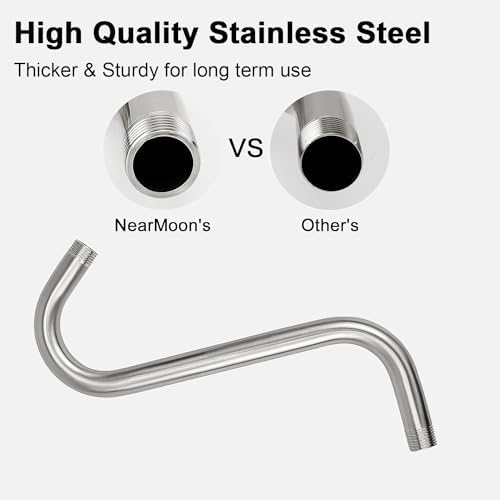 NearMoon S Shaped Shower Head Riser Pipe, Shower Extender Arm with Flange, Standard 1/2" Connection- Bathroom Accessory, 12 Inch (1 Pack, Brushed Nickel)