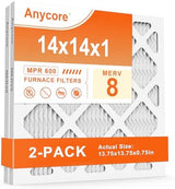 14x14x1 Furnace Air Filter MERV 8 MPR 600 FPR 5 HVAC Pleated Filters for Home Office 2-Pack (Actual Size: 13.75x13.75x0.75 inch)