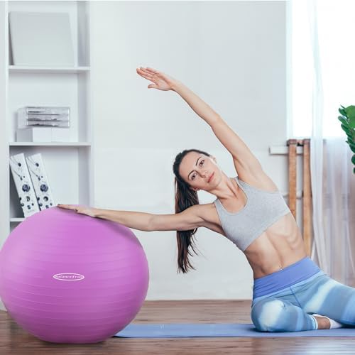 Anti-Burst and Slip Resistant Exercise Ball - Yoga, Fitness, Birthing Ball With Quick Pump, 2,000-Pound Capacity, Multiple Colors and Sizes