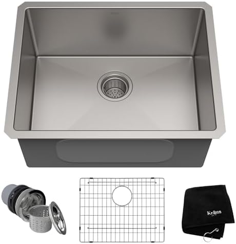 KRAUS Standard PRO 23-Inch 16 Gauge Undermount Single Bowl Stainless Steel Kitchen Sink, KHU101-23