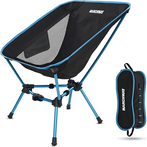 MARCHWAY Lightweight Folding Camping Chair, Stable Portable Compact for Outdoor Camp, Travel, Beach, Picnic, Festival, Hiking, Backpacking, Supports 330Lbs (Blue)