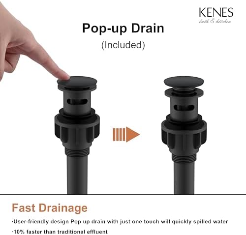KENES Matte Black Single Handle Bathroom Sink Faucet, Stainless Steel Vanity Faucet for Bathroom Sink, with Pop Up Drain Stopper & Water Supply Hoses LJ-9031-2