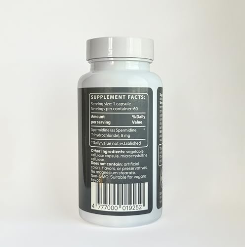 partiQlar Spermidine Supplement - 99% Purity - 8 mg per Capsule - 3rd Party Lab Tested - for Men & Women Cellular Renewal, Longevity - Made in USA - 60 Capsules