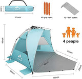Oileus X-Large 4 Person Beach Tent Sun Shelter - Portable Sun Shade Instant Tent for Beach with Carrying Bag, Stakes, 6 Sand Pockets, Anti UV for Fishing Hiking Camping, Waterproof Windproof, Sky Blue