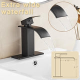 Fransiton Black Waterfall Bathroom Faucet Lavatory Single Handle 1 or 3 Hole Bathroom Sink Faucet Washbasin Faucet with Deck and Pop-up Drain