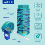 Bentgo Kids Water Bottle - Leak-Proof, Durable Tritan, BPA-Free 15 oz. Cup for Kids/Toddlers Ages 3+, Safe Sip Spout, Carrying Handle, & Dishwasher Safe for School, Sports, Daycare & Camp (Sharks)