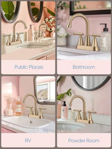 Cobbe Brushed Gold Bathroom Faucets, 4-Inch Bathroom Sink Faucet, 2 Handle Sink Faucet with Pop Up Drain and Water Supply Lines, Gold