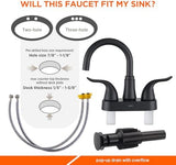 KPW Bathroom Sink Faucet 2 or 3 Hole Matte Black Centerset 4 Inch Bathroom Sink Faucet 2 Handle Plating Over ABS Plastic Non-Metallic Lavatory Bathroom Faucet with Pop up Drain Water Supply Hoses