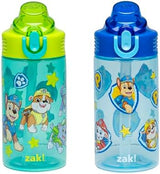 Zak Designs PAW Patrol Sage Kids Water Bottle For School or Travel, 16oz Durable Plastic Water Bottle With Straw, Handle, and Leak-Proof, Pop-Up Spout Cover, 2-Pack Set Chase & Friends