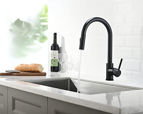 Havin Black Kitchen Faucet with Pull Down Sprayer, High Arc Stainless Steel Material, with cUPC Ceramic Cartridge,Without Deck Plate,Fit for 1 Kitchen or Laundry or Bar Sink Faucet,Matte Black