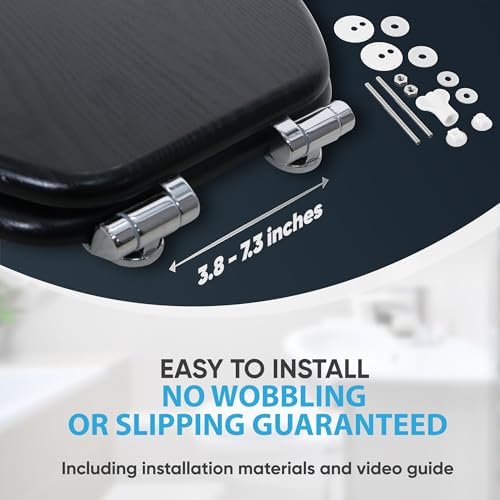 Sanilo Soft Close Toilet Seat ELONGATED, Quiet and Slow Close Lid and Seat, Strong Bumpers and Hinges, Black Wood