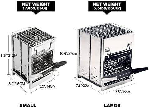 REDCAMP Wood Burning Folding Camp Stove Stainless Steel Grid, Portable Collapsible Backpacking Stove Survival Rocket Stove for Hiking Outdoor Tent Camping Picnic BBQ, Samll