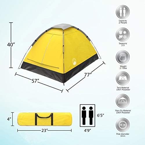 2 Person Camping Tent with Rain Fly and Carrying Bag - Lightweight Outdoor Tent for Backpacking, Hiking, or Beach Use by Wakeman Outdoors