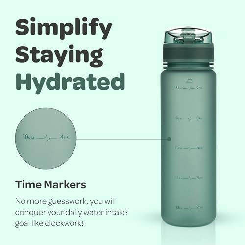 Hydracy Water Bottle with Time Marker -Large BPA Free Water Bottle & No Sweat Sleeve -Leak Proof Gym Bottle with Fruit Infuser Strainer & Times to Drink -Ideal for Fitness Sports & Outdoors