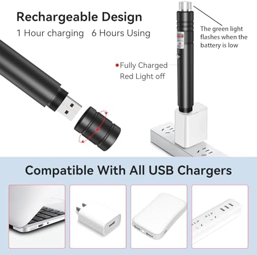 [Professional] Rechargeable Green Line Light Flashlight Long Distance Range for TV/LED/LCD Screens Tactical Flashlights Presentation Office/Outdoors/Astronomic/Construction [001]
