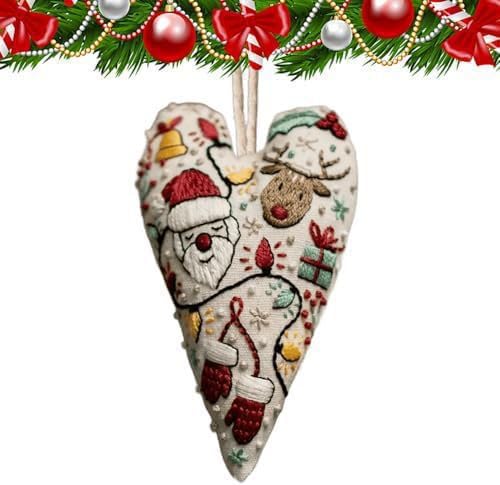 TIMLIFE DIY Heart Shaped Hand Embroidered Christmas Ornament Kit, 2026 New Embroidery Christmas Ornament Kits, Handmade Tree Decoration for Holiday Decorations, Winter Decor (4PCS)