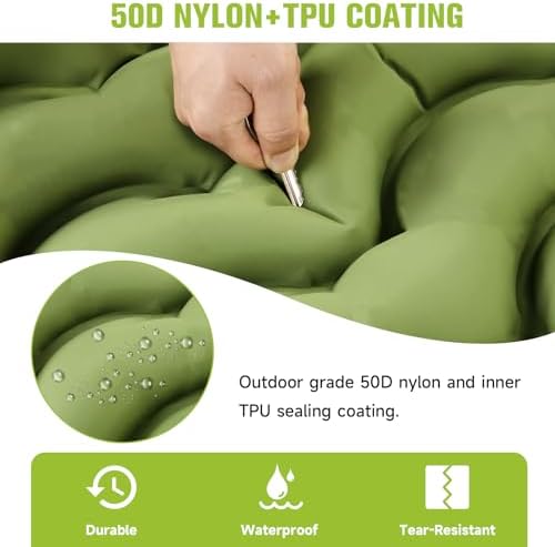 Sleeping Pad, Ultralight Inflatable Sleeping Pad for Camping with Pillow, Built-in Pump, Ultimate for Camping, Hiking - Airpad, Carry Bag, Repair Kit, Compact & Lightweight Camping Pad(Green)