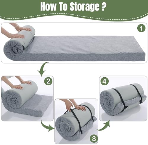 HOMBYS 3 Inch Thick Memory Foam Camping Mattress for Outdoor Sleeping, Roll Up Porable Camping Pad Mat with Knitted Cover for Travel Truck Bed Tent