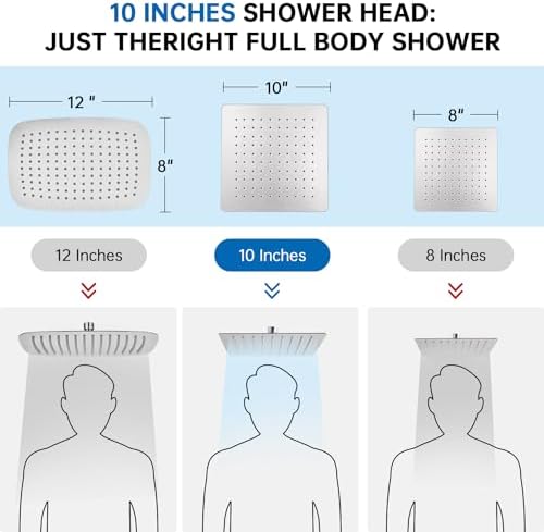 G-Promise All Metal 10" Dual Square Shower Head Combo | Rain Shower Head | Handheld Shower Wand | Adjustable | 3-Way Diverter | 71" Extra Long Hose - A Bathroom Upgrade(Brushed Nickel)