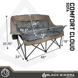 Black Sierra Double Camping Chair for Adults, Oversized Folding Loveseat Supports 600 lbs, Plush Padded Outdoor Couch with Cup Holders and Carry Bag for Beach, Patio, RV, or Tailgating Events