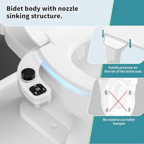PIKETS Bidet Attachment for Toilet, Dual Nozzle (Frontal and Rear Wash) Non-Electric Fresh Water Bidet Toilet Seat Attachment with Nozzle Self Cleaning, Adjustable Water Pressure (Black)