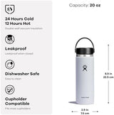 Hydro Flask Wide Mouth vacuum insulated stainless steel water bottle with leakproof closeable lid for cold water drinks, sports, travel, car and school