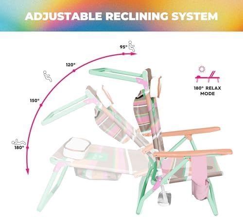 Roxy Beach Chair – Lightweight Folding Chair with Adjustable Recline and Cup Holder – Portable and Durable Chairs for Beach, Camping, or Outdoor Events