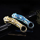 Pocket Knife for Men, Cool Folding Knife With 3D Blue Dragon Relief, Great Gift Edc Knife For Men Outdoor Survival Camping Hiking