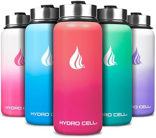 HYDRO CELL Stainless Steel Insulated Water Bottle with Straw - For Cold & Hot Drinks - Metal Vacuum Flask with Screw Cap and Modern Leakproof Sport Thermos for Adults (Coral/Punch 32oz)