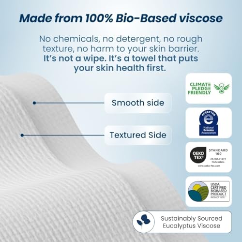 Clean Skin Club Clean Towels XL™, 100% USDA Biobased Face Towel, Disposable Face Towelette, Eczema Association Accepted, Makeup Remover Dry Wipes, Ultra Soft, 100 Ct, 2 Pack