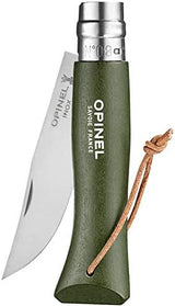 Opinel Colorama Series No. 8 - Stainless Steel Everyday Carry Folding Pocket Knife with Leather Strap, Painted Hornbeam Handles
