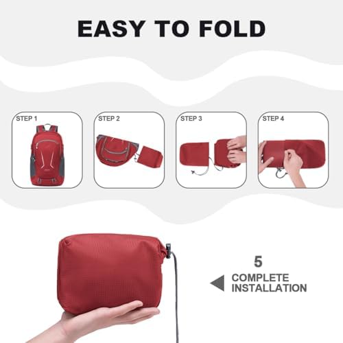 MIYCOO Backpack - Ultra Lightweight Packable Backpack for Travel Camping, 45L Hiking Back Pack Waterproof Foldable Daypack for Men Women Red