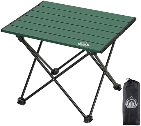 Portable Folding Camping Table, Small Compact Aluminum Beach Picnic Table, Lightweight Collapsible Outdoor Camp Tables That Folds & Rolls Up, Beach Gear Essentials Camp Accessories, Sylvan Green