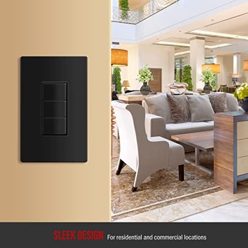 ENERLITES Screwless Decorator Wall Plate Child Safe Outlet Cover, Glossy, Size 1-Gang 4.68" H x 2.93" L, Unbreakable Polycarbonate Thermoplastic, SI8831-BK-10PCS, Black (10 Pack)