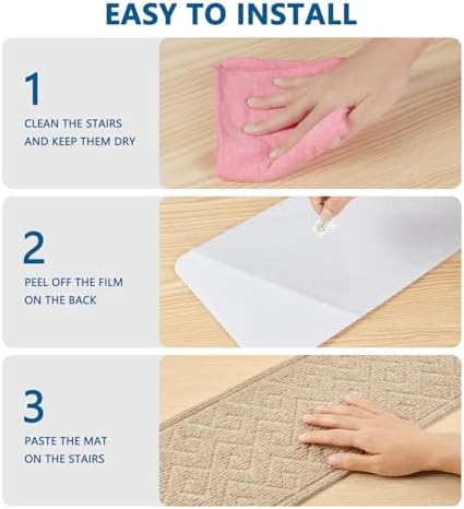 Stair Treads for Wooden Steps Indoor, 15 Pack 8" X 30" Non Slip Carpet Stair Treads with Reusable Adhesive for Kids Elders and Dogs, Surface Polyester TPR Backing Stair Rugs