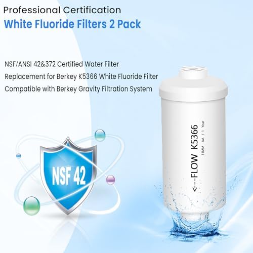 Fluoride and Arsenic Filter NSF/ANSI 42 Certified,Replacement for PF-2® Fluoride Filters,K5366 Replacement for Berkey Fluoride Filters Compatible with Berkey Gravity Filtration System-Pack of 2