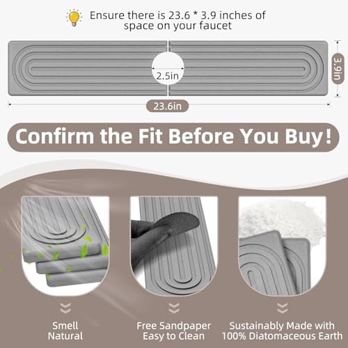Faucet Mat for Kitchen Sink - Super Absorbent Diatomite Fast Drying Stone, Quick Drying Splash Guard,Prevents Moisture Buildup Sink, Durable Protector for Kitchen,Bathroom Counter