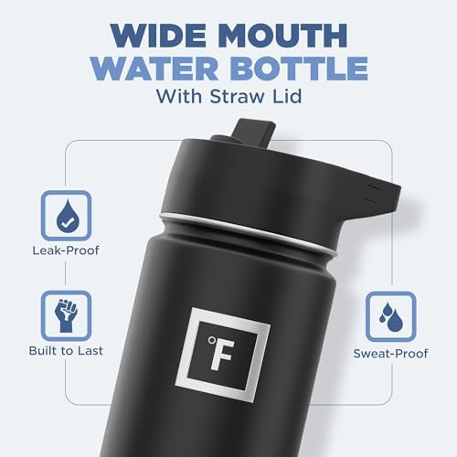 IRON °FLASK Camping & Hiking Hydration Flask with 3 Lids - Stainless Steel, Double Walled & Vacuum Insulated Water Bottle - Leak Proof & BPA Free (Sage, Straw - 18 oz)