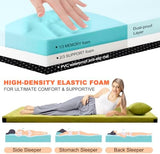Memory Foam Camping Mattress Sleeping Pad, 3" Thick Waterproof Portable Roll Up Sleeping Mats & Floor Mattress Pad with Pillow + Travel Bag for Camping Car Truck SUV Tent Sleepover Kids Adult