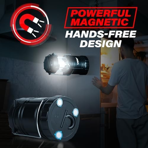 Wsky Solar Camping Lantern 4-Pack - Rechargeable LED Lights, Magnetic Base & Foldable Hanging Hook- Collapsible Lamp Battery Powered Perfect for Power Outages, Hiking, Campsites, Emergencies