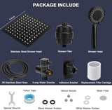 NearMoon Filtered Rain Shower Head, High Pressure 8″Square, and 5 settings Handheld Shower Filter Combo with Self-adhesive Holder/1.5M Hose -1 Replaceable Filter Cartridge (Matte Black)