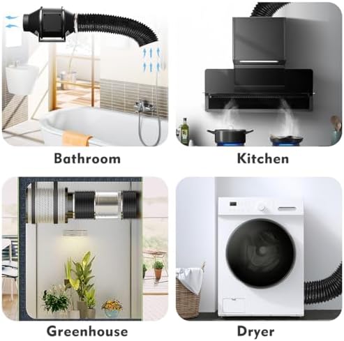 4-Inch Dryer Vent Hose 26FT, Flexible Aluminum Duct with 2 Clamps, Heavy-Duty Four Layer Protection for HVAC Ventilation and Exhaust Black