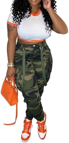 Camo Cargo Pants for Women - Army Fatigue High Waisted Stretchy Camouflage Cargo Pants with Pockets