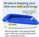 King Koil Luxury Toddler Inflatable Child Airbed, Travel Bed with Built-in Safety Bumper, Portable Air Mattress for Kids, Includes High-Speed Pump - Blue, 1-Year Manufacturer Warranty