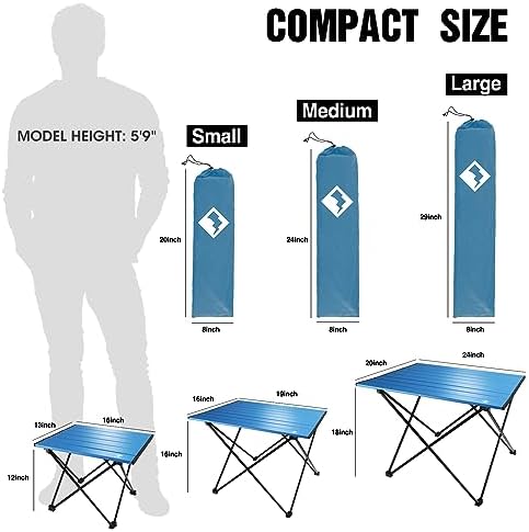 VILLEY Portable Camping Side Table, Ultralight Aluminum Folding Beach Table with Carry Bag for Outdoor Cooking, Picnic, Camp, Boat, Travel